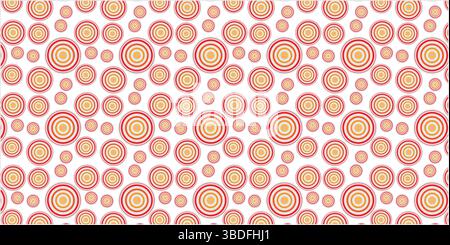 Vivaci cerchi concentrici senza cuciture motivo: Arancione e rosso, cerchi retrò moderni astratti Ripeti sfondo in stile Pop Art. Illustrazione Vettoriale