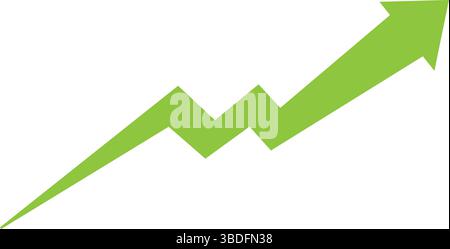 Tendenza aziendale in crescita: Freccia verso l'alto verde, indicatore di crescita positiva: Linea verde zigzagging. Illustrazione Vettoriale