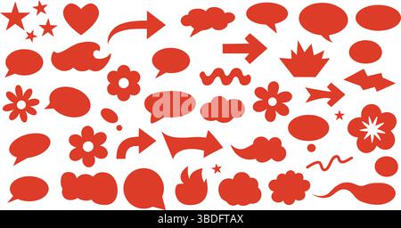 Una colorata collezione di forme astratte retrò e sinuose in stile vettoriale piatto, ispirate alla pop art degli anni '70 e '80 Illustrazione Vettoriale