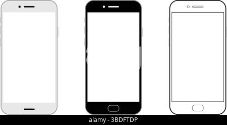 Modelli versatili per telefoni cellulari modelli di schermo bianco in diversi stili Vector Clean e dettagliati per smartphone Mockup Collection Flat Illustrazione Vettoriale