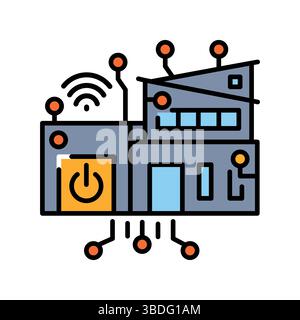 Icona della linea dei colori Smart Home di gestione. Elemento isolato vettoriale. Traccia modificabile. Illustrazione Vettoriale