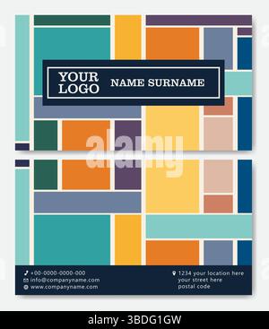 Modello di biglietto da visita astratto minimo. Moderno layout di documenti di cancelleria aziendale con forme geometriche Illustrazione Vettoriale