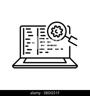 icona della linea nera degli strumenti di analisi del codebase per progetti digitali e di stampa. Icone di pulizia minime per applicazioni e siti Web. Icone semplici e moderne per UI UX e. Illustrazione Vettoriale