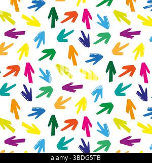 Motivo senza cuciture di audaci frecce colorate con pennello ricurvo. Tratti vettoriali spessi disegnati a mano con texture ondulata e graffiata. Perfetto per striscioni vivaci, bac Illustrazione Vettoriale