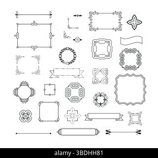 Set di cornici e bordi decorativi, cornici di testo su sfondo bianco. Illustrazione vettoriale Illustrazione Vettoriale