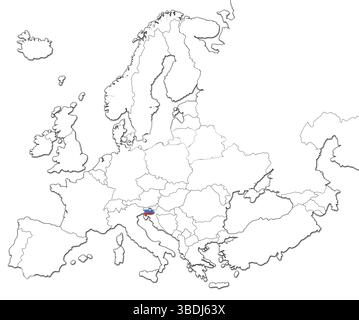 La bandiera nazionale slovena nella mappa dell'Europa isolata su sfondo bianco Foto Stock
