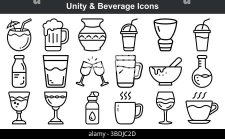 Le icone delle bevande preparano bicchieri per bevande Unity Illustrazione Vettoriale