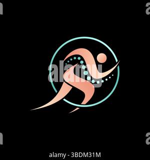 Design del logo concept grafico immagine vettoriale premium creativa top sell corpo umano corsa veloce dolore colonna vertebrale terapia ossea lesione atleta sportivo anatomia corpo Illustrazione Vettoriale