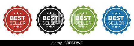 Raccolta di icone di etichette BEST seller in più colori Illustrazione Vettoriale