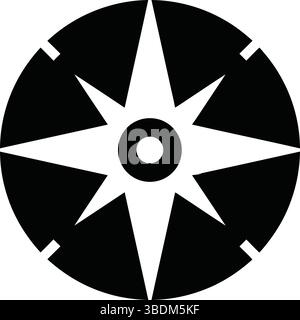Simbolo di navigazione Classic Compass Rose in bianco e nero Illustrazione Vettoriale