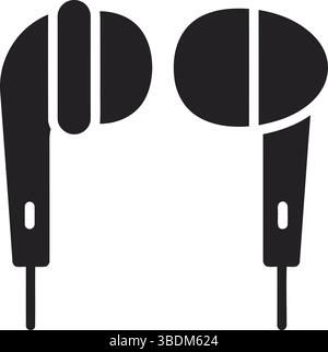 Icona degli auricolari in bianco e nero: Simbolo audio minimalista per supporti digitali e design Illustrazione Vettoriale
