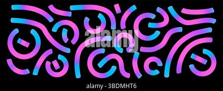 Linee sfumate colorate impostate. Collezione Wavy Abstract Shapes. Doodles decorativi a semicerchio. Elementi a spirale curvi irridescenti. Turbolenza vettoriale arcobaleno Illustrazione Vettoriale
