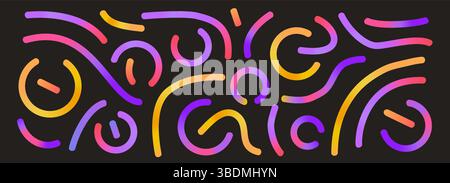 Linee sfumate colorate impostate. Collezione Wavy Abstract Shapes. Doodles decorativi a semicerchio. Vortici vettoriali arcobaleno. Gradazioni carnevaleschi tratti. Creat Illustrazione Vettoriale