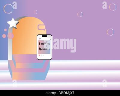 Scena di podio dei personaggi astratti con smartphone e Star Badge Illustrazione Vettoriale