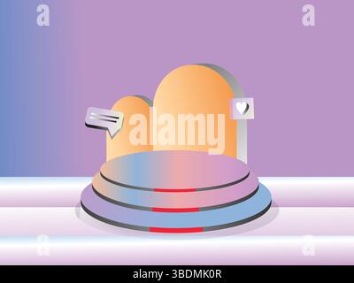 D scena podio con doppie forme astratte e icone di interfaccia fluttuanti Illustrazione Vettoriale