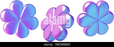 forme astratte di fiori olografici 3d che volano elementi di design estivi Illustrazione Vettoriale