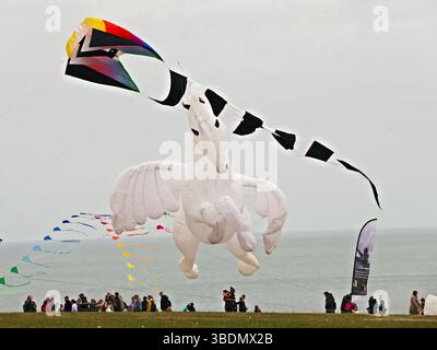 Aquilone gonfiabile Pegasus contro il mare e il cielo Foto Stock