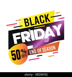 Banner di vendita Black Friday: Sconto del 50% su design grafico a fine stagione Illustrazione Vettoriale