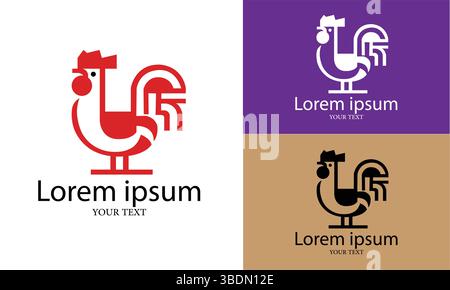 Illustrazione vettoriale del logo del gallo moderno per il branding di aziende agricole, aziende agricole, etichette alimentari, mascotte e imballaggi Illustrazione Vettoriale