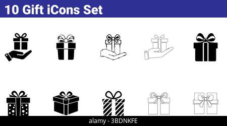 Set di 10 icone della confezione regalo - simboli regalo, celebrazione e festività Illustrazione Vettoriale