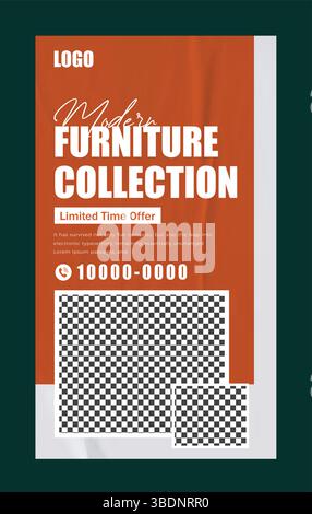 Modello di design della storia instagram e facebook per la vendita di mobili Illustrazione Vettoriale