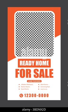 Vendita di case immobiliari instagram story design Illustrazione Vettoriale