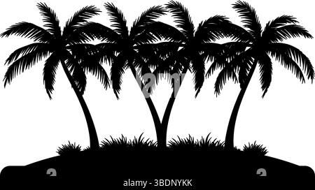 SEO Title: Silhouette di palme sull'isola - Tropical Beach Vector Illustrazione Vettoriale