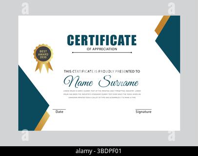 Modello certificato moderno, design piatto con colori lussuosi Illustrazione Vettoriale