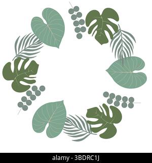 Bordo circolare ispirato alla giungla con foglie Illustrazione Vettoriale