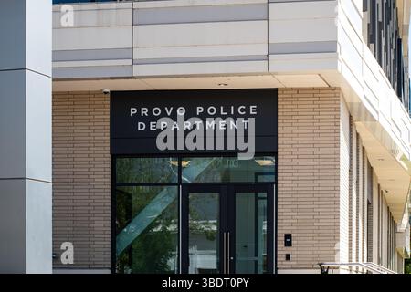 Provo, UT, Stati Uniti d'America – 24 maggio 2024: Il Dipartimento di polizia di Provo fornisce servizi di polizia, pubblica sicurezza e emergenza alla comunità locale. Foto Stock
