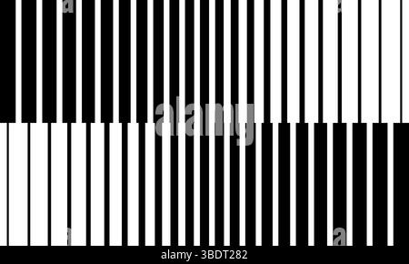 Motivo a strisce verticali con effetto increspato. Linee nere parallele su sfondo bianco. Sfondo con illusione ottica. Stampa striata geometrica astratta. Illustrazione grafica vettoriale. Illustrazione Vettoriale