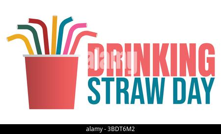 Festa nazionale della paglia per bere. 3 gennaio. Manifesto nazionale del giorno della paglia potabile, striscione, biglietto. Sunburst, design colorato Illustrazione Vettoriale