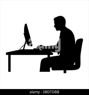 Scrivania da ufficio e sedia silhouette vettoriale per spazio di lavoro, mobili da ufficio, tavolo da lavoro, configurazione aziendale Illustrazione Vettoriale