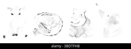 Safari in acquerello, animali della giungla, baby clipart. Illustrazione Vettoriale