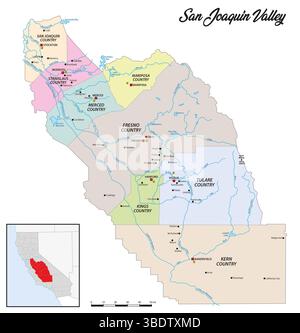 Mappa della San Joaquin Valley, California, Stati Uniti Foto Stock