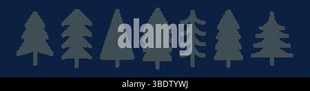 Collezione di alberi di Natale con forma tratteggiata. Set di elementi antidesign per le carte di Capodanno Illustrazione Vettoriale