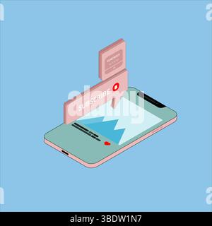 Icone vettoriali di concetto isometrico 3d piatte dei social media. Desktop, chat, video, fotocamera, telefono, icona tablet. Raccolta di infografiche per illustrazioni Web piatte. Illustrazione Vettoriale