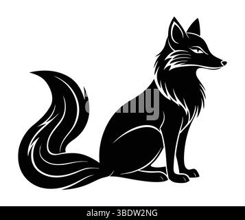 silhouette fox elegante vista del profilo su sfondo bianco Illustrazione Vettoriale