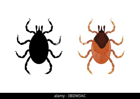 Illustrazioni colorate e in bianco e nero di acari, piccole malattie di trasmissione aracnidi. Illustrazione Vettoriale