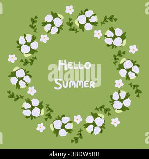 Sfondo verde corona floreale estiva Illustrazione Vettoriale