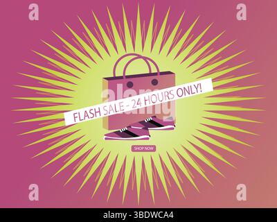 Vivace sfondo di vendita Instagram con burst radiale rosa e giallo per annunci moda e social media - Flat Vector Design Illustrazione Vettoriale