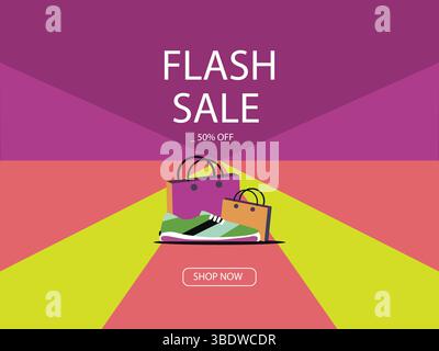 Vivace sfondo di vendita Instagram con burst radiale rosa e giallo per annunci moda e social media - Flat Vector Design Illustrazione Vettoriale