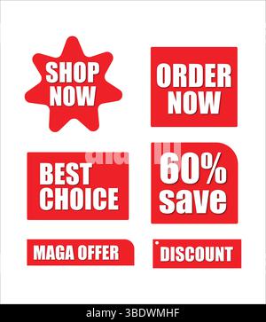 Adesivo rosso per striscioni, semplice clipart vettoriale vuoto Illustrazione Vettoriale