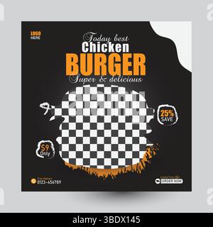 Post sui social media di Burger food Illustrazione Vettoriale