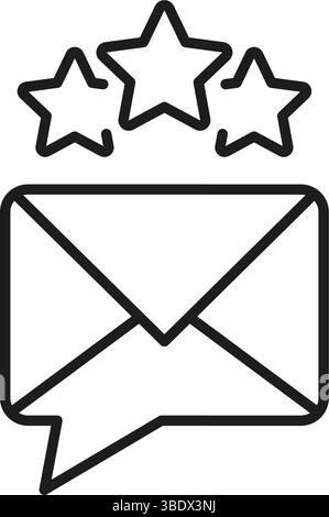 Busta con icona linea stelle. Simbolo di presentazione delle comunicazioni relative al feedback, alla revisione e alla valutazione dei clienti. Garanzia di qualità e soddisfazione del cliente. Modificabile Illustrazione Vettoriale