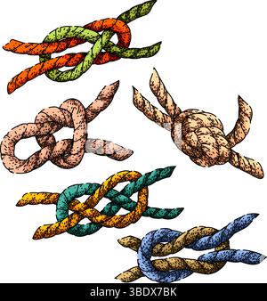 nodo fune impostare il vettore disegnato a mano Illustrazione Vettoriale