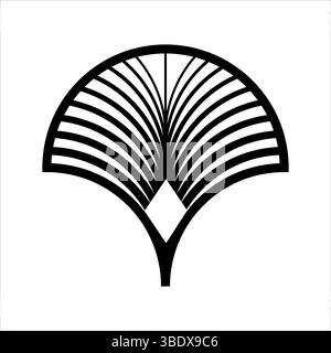 Grafica vettoriale a ventaglio nera, minimal ed elegante. Perfetto per logo, marchi boutique o identità di ispirazione asiatica Illustrazione Vettoriale