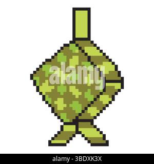 Ketupat per eid Mubarak con pixel art Illustrazione Vettoriale