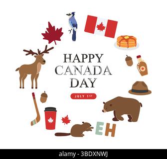 Collezione Canada Day Elements. Design per poster, striscioni, biglietti d'auguri, adesivi. Illustrazione vettoriale Illustrazione Vettoriale