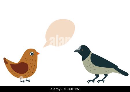 Uccelli stravaganti e affascinanti impegnati in una conversazione amichevole, illustrati in uno stile divertente Illustrazione Vettoriale